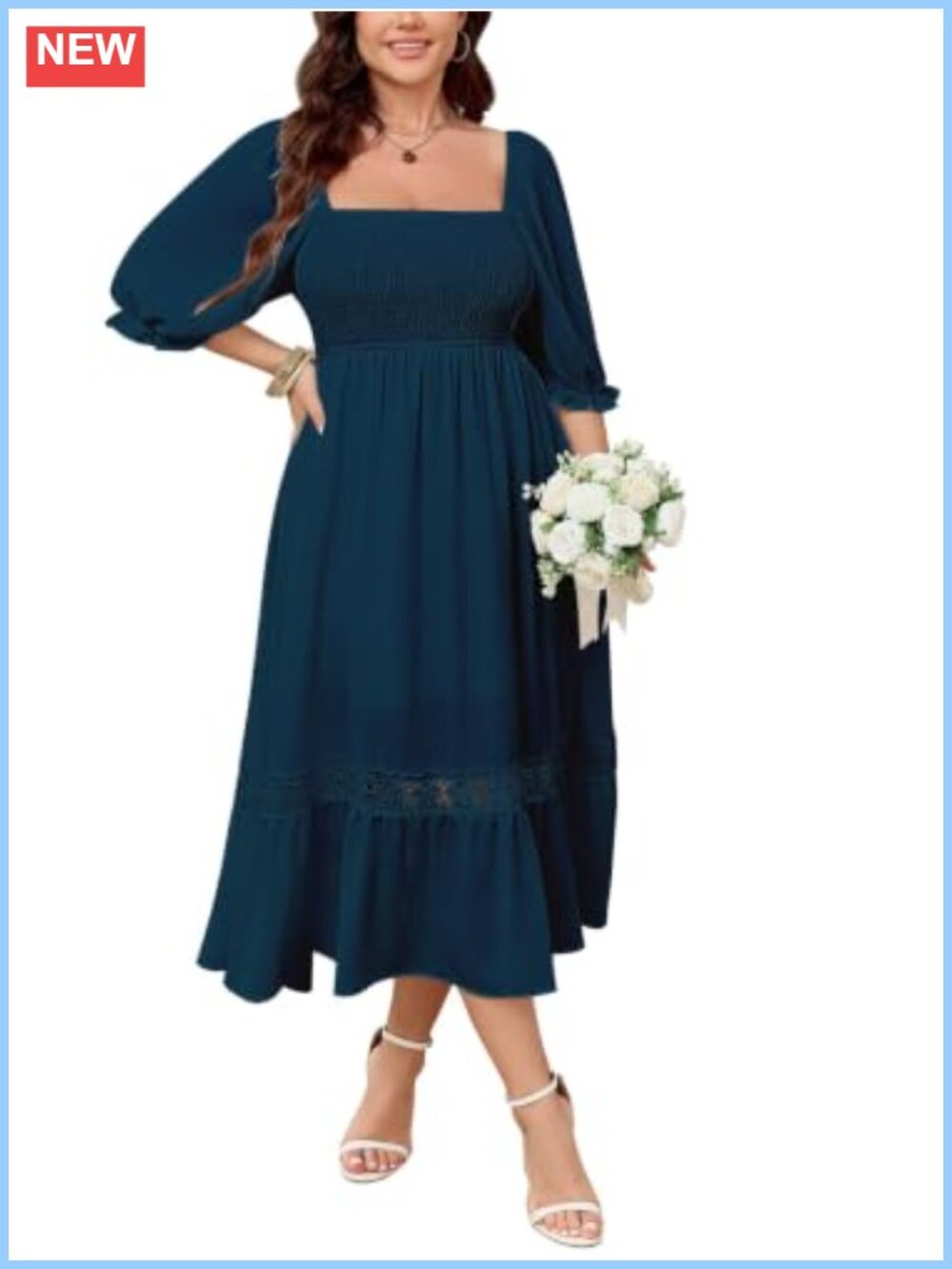 Plus Size Maxi Dress Square Neck Flutter Sleeve Smocked Boho Wedding Guest